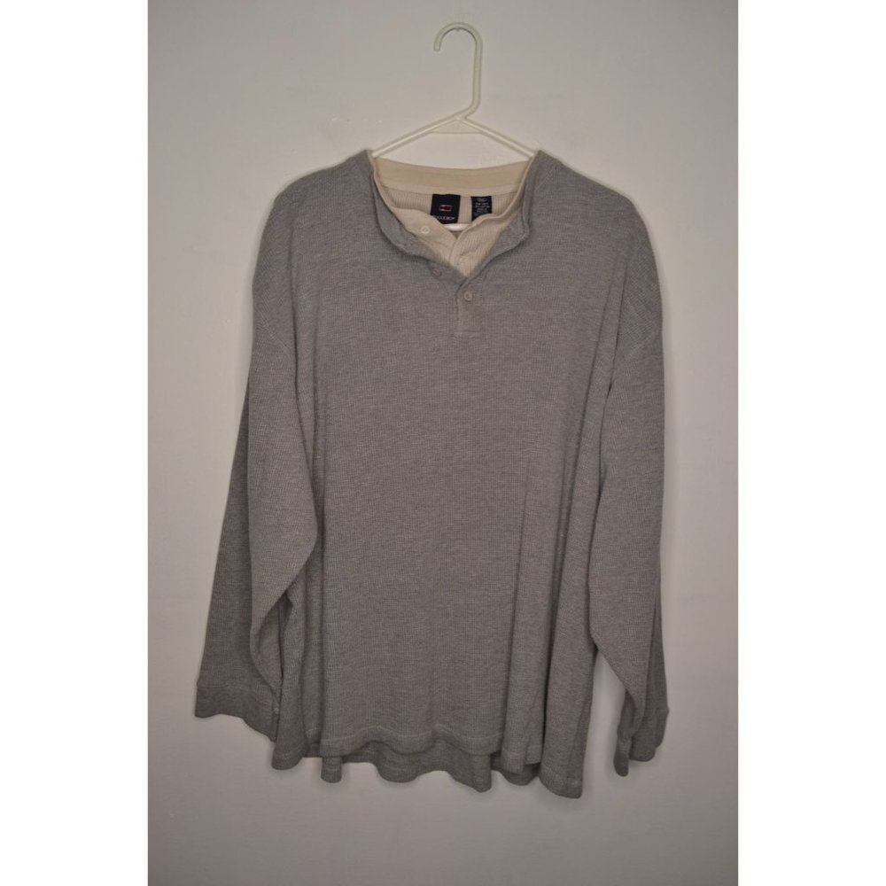 Bugle Boy Jeans Co. Men's XXL Gray Long Sleeve Waffle Knit Henley